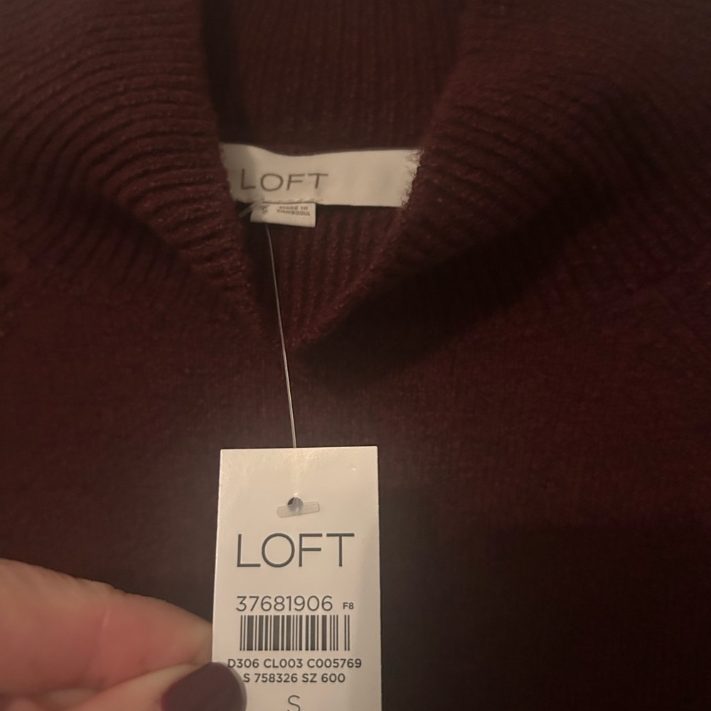 LOFT Red Cowl Turtleneck Sweater with Ribbed Texture - Picture 3 of 6